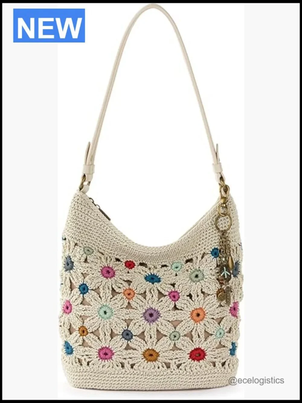 Large Hand Crochet Hobo Bag with Zipper Pocket
